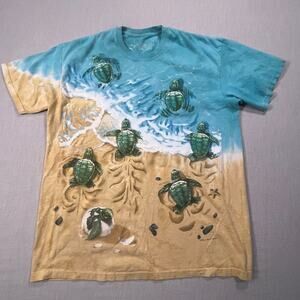 Liquid Blue Sea Turtle Beach Ocean Graphic Tee Large Tie Dye Nature Shirt Men